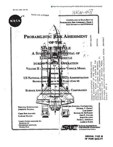 Probabilistic Risk Assessment of the Space Shuttle. Phase 3: A Study of the Potential of Losing the Vehicle During Nominal Operation. Volume 2: Integrated Loss of Vehicle Model