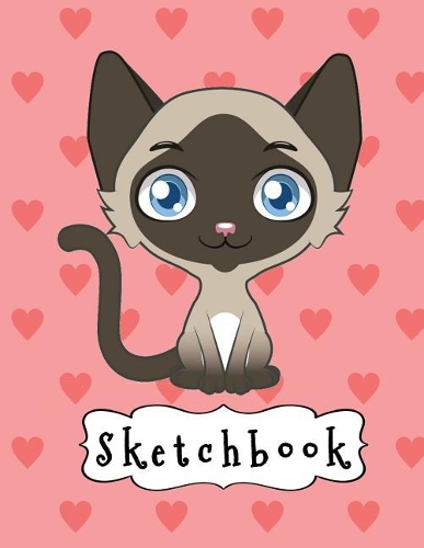 Sketchbook: Cute Siamese Cat & Pink Hearts Pattern, Large Blank Sketchbook For Girls, 110 Pages, 8.5" x 11", For Drawing, Sketching & Doodling(Drawing Books for Kids)
