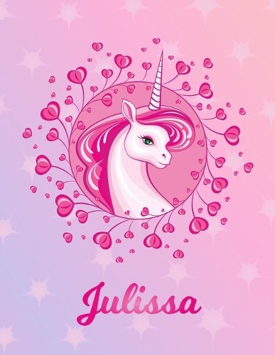 Julissa: Unicorn Large Blank Primary Handwriting Learn to Write Practice Paper for Girls - Pink Purple Magical Horse Personalized Letter J Initial Custom Fir