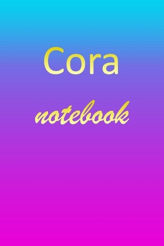 Cora: Blank Notebook - Wide Ruled Lined Paper Notepad - Writing Pad Practice Journal - Custom Personalized First Name Initial C Blue Purple Gold - Taking 