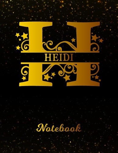 Heidi Notebook: Letter H Personalized First Name Personal Writing Notepad Journal Black Gold Glittery Pattern Effect Cover College Ruled Lined Paper for Journalists