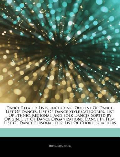 Articles on Dance Related Lists, Including: Outline of Dance, List of Dances, List of Dance Style Categories, List of Ethnic, Regional, and Folk Dances Sorted by Origin, List of Dance Organiza