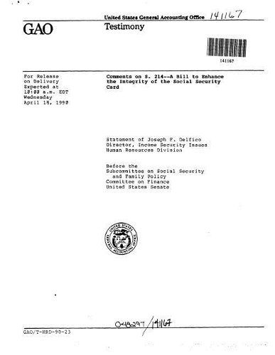 Bill to Enhance the Integrity of the Social Security Card
