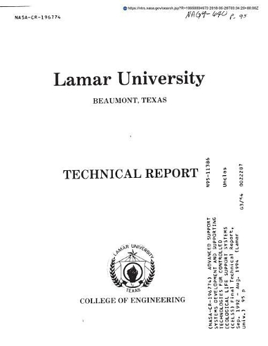 Advanced Support Systems Development and Supporting Technologies for Controlled Ecological Life Support Systems (Celss)