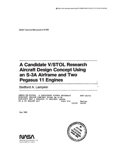 A Candidate V/Stol Research Aircraft Design Concept Using an S-3a Aircraft and 2 Pegasus 11 Engines