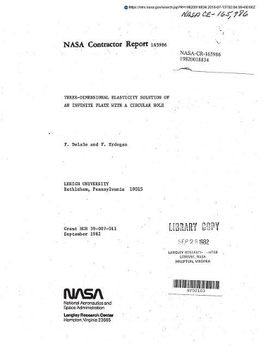 Three-Dimensional Elasticity Solution of an Infinite Plate with a Circular Hole