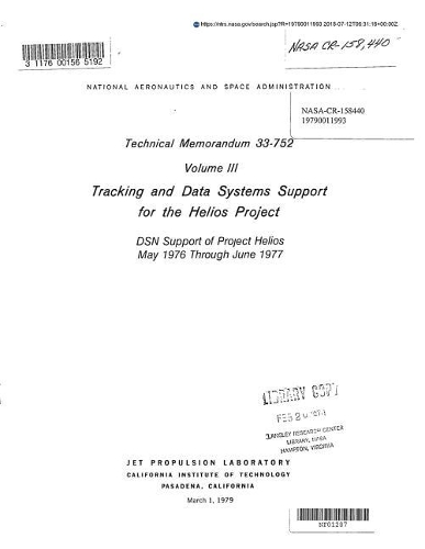 Tracking and Data Systems Support for the Helios Project. Volume 3