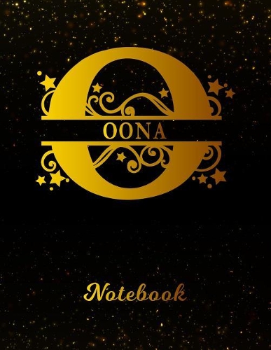 Oona Notebook: Letter O Personalized First Name Personal Writing Notepad Journal Black Gold Glittery Pattern Effect Cover College Ruled Lined Paper for Journalists