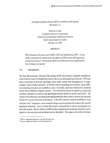 An Implementation Plan for NFS at Nasa's NAS Facility