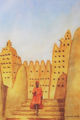 Notebook: African Woman in Djenné Mali Watercolor Painting - Beautiful College Ruled Composition Journal to Write in - Artistic Blank Lined Notebook with Wate