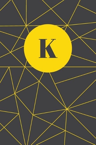 Monogram Initial K Notebook: Yellow and Dark Grey Geometric, Wide Ruled Journal for Women, 120 Pages, 6x9 Inch