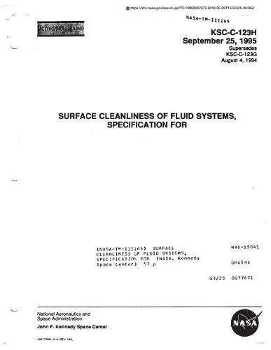Surface Cleanliness of Fluid Systems, Specification for