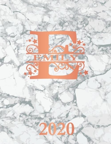 Emily: 2020. Personalized Name Weekly Planner 2020. Monogram Letter E Notebook Diary. White Marble & Rose Gold Cover. Datebook Calendar Schedule