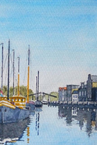 Notebook: View of the Harbor of Dordrecht in The Netherlands Pretty Handmade Watercolor Painting Artwork Stylish Blank Lined Notebook with Watercolor Art Desi