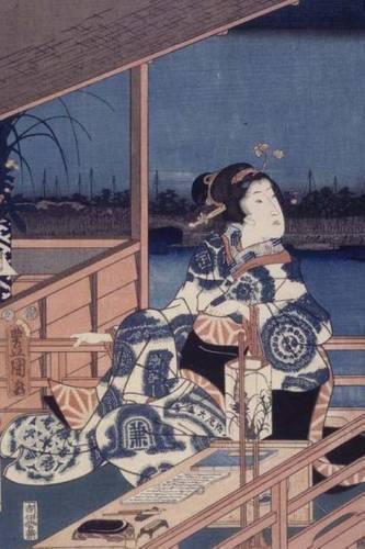 Moonlight View of Tsukuda with Lady on a Balcony (Utagawa Hiroshige): Blank 200 Page Lined Journal for Your Thoughts, Ideas, and Inspiration