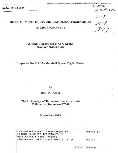 Development of Liquid Handling Techniques in Microgravity