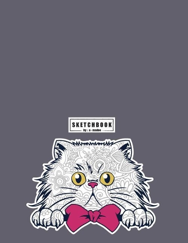 sketchbook by a madoo: Cat on purple cover (8.5 x 11) inches 110 pages, Blank Unlined Paper for Sketching, Drawing, Whiting, Journaling & Doodling(3 Cat on Purple Sketchbook)