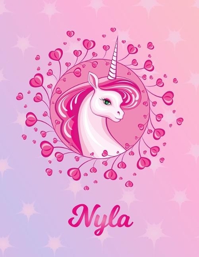 Nyla: Unicorn Large Blank Primary Handwriting Learn to Write Practice Paper for Girls - Pink Purple Magical Horse Personalized Letter N Initial Custom Fir