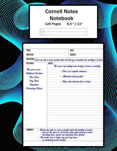 Cornell Notes Notebook: Note Taking System, For Students, Writers, Meetings, Lectures Large Size 8.5 x 11 (21.59 x 27.94 cm), Durable Matte Abstract Line Art Design Cover, 