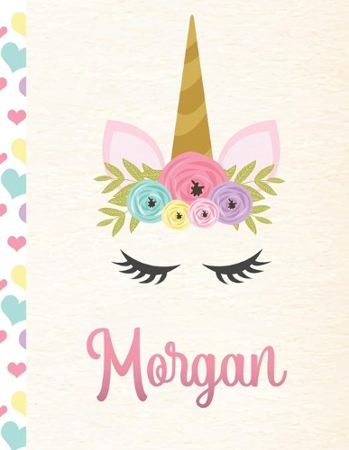 Morgan: Personalized Unicorn Journal For Girls - 8.5x11 110 Pages Notebook/Diary With Pink Name