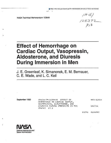 Effect of Hemorrhage on Cardiac Output, Vasopressin, Aldosterone, and Diuresis During Immersion in Men