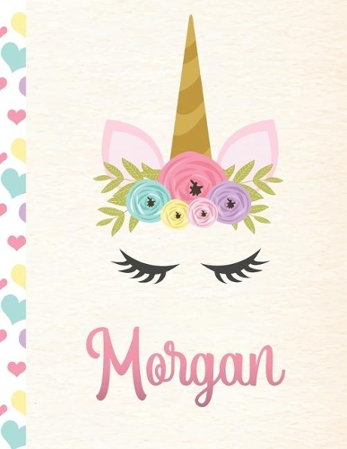 Morgan: Personalized Unicorn Primary Story Journal For Girls With Pink Name - Half Ruled Dotted Midline and Blank Picture Space - Kindergarten to Early Chil