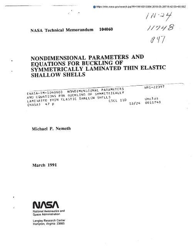 Nondimensional Parameters and Equations for Buckling of Symmetrically Laminated Thin Elastic Shallow Shells