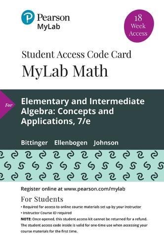 Mylab Math with Pearson Etext -- 18 Week Standalone Access Card -- For Elementary and Intermediate Algebra: Concepts and Applications