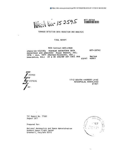Tornado Detection Data Reduction and Analysis