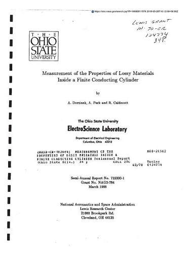 Measurement of the Properties of Lossy Materials Inside a Finite Conducting Cylinder